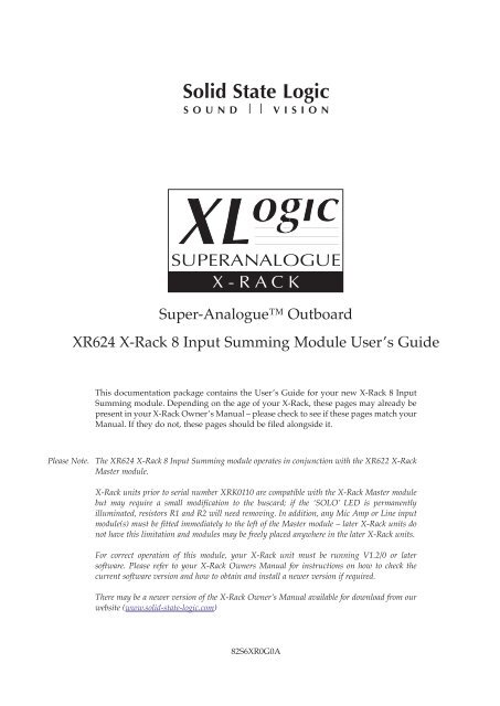 X-Rack Eight Channel Input Module Owner's ... - Solid State Logic