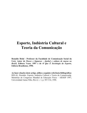 Esporte, IndÃºstria Cultural e Teoria da ComunicaÃ§Ã£o