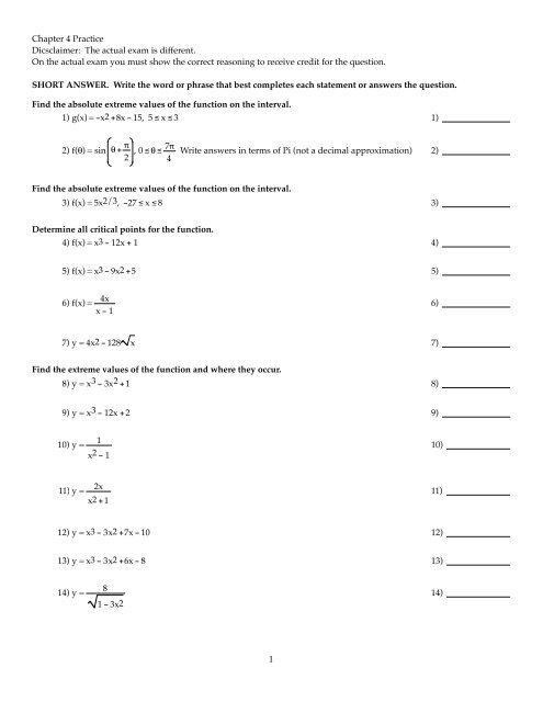 Chapter 4 Practice Dicsclaimer: The actual exam is different. On the ...