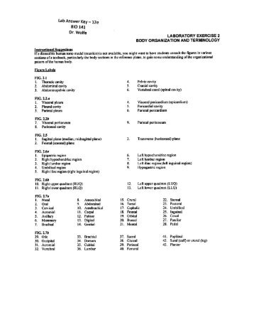 Lab Answer Key - 129 BIO 141 Dr.Wolfe