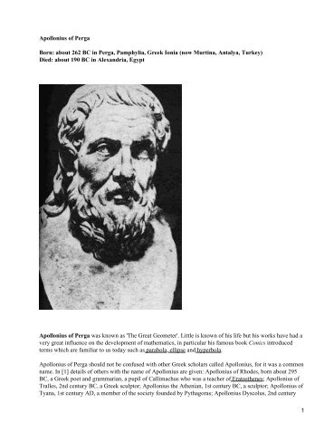 Apollonius of Perga Born: about 262 BC in Perga, Pamphylia, Greek ...