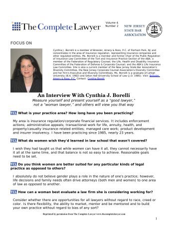 An Interview With Cynthia J. Borelli - Bressler, Amery & Ross
