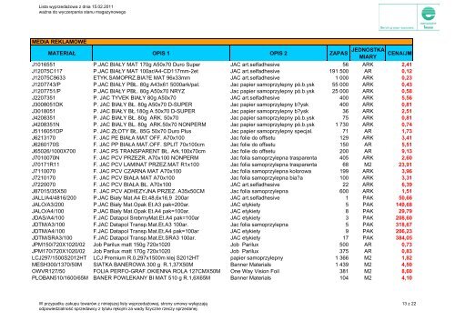 Lista wyprzedaÅ¼owa z dnia 15.02.2011 r. (pdf 224 kB) - Europapier