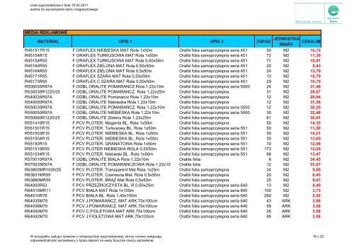 Lista wyprzedaÅ¼owa z dnia 15.02.2011 r. (pdf 224 kB) - Europapier