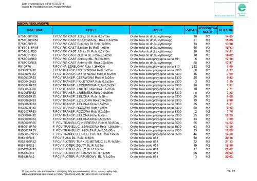 Lista wyprzedaÅ¼owa z dnia 15.02.2011 r. (pdf 224 kB) - Europapier