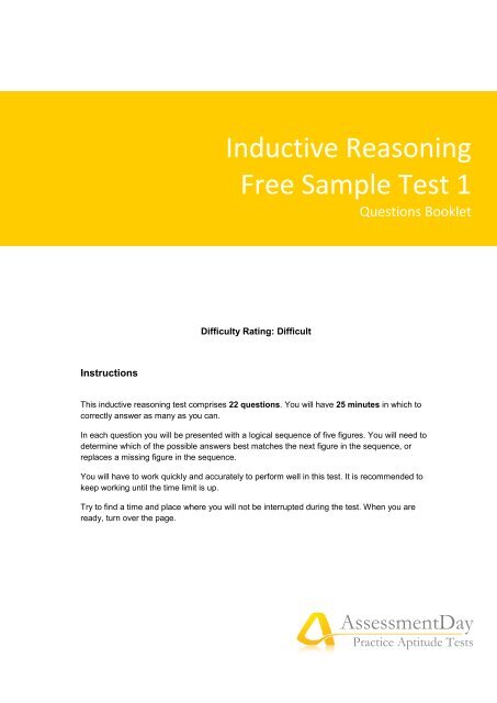 Inductive Reasoning Test 1 Questions (PDF) - Aptitude Test