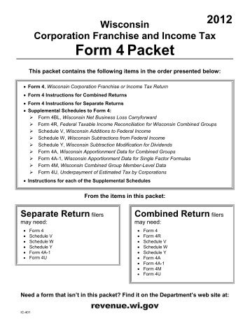 2012 IC-401 Wisconsin Corporation Franchise and Income Tax ...