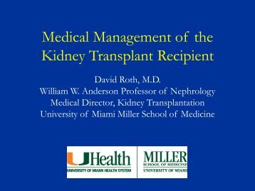 Medical Management of the Kidney Transplant Recipient