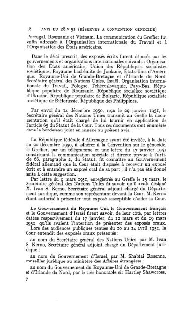 Avis consultatif du 28 mai 1951 - Cour international de Justice