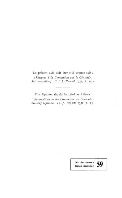 Avis consultatif du 28 mai 1951 - Cour international de Justice