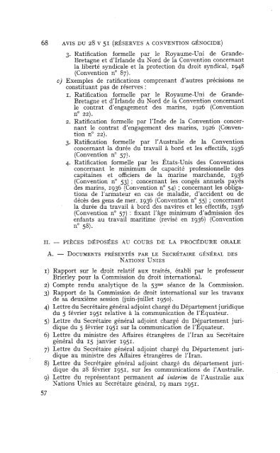 Avis consultatif du 28 mai 1951 - Cour international de Justice