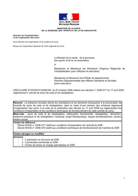 CIRCULAIRE NÂ°DHOS/O1/2008/305 du 03 octobre 2008 - ctnerhi