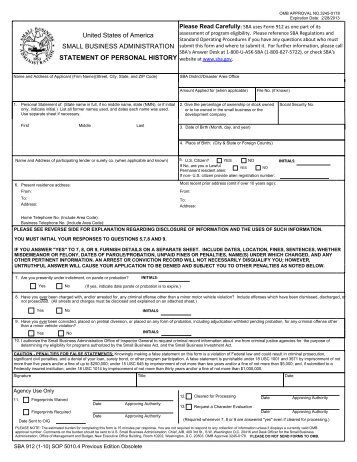 SBA Form 912 - Statement of Personal History - MainSource Bank