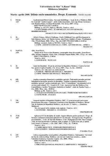 aprilie 2008. ÅtiinÅ£e socio-umanistice. Drept. Economie : IntrÄri recente