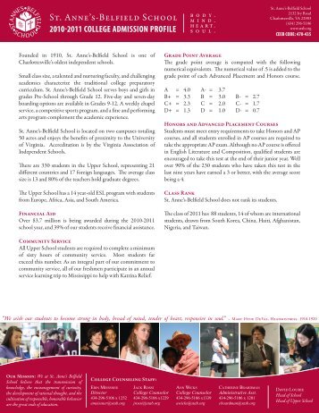2010-2011 college admission profile - St. Anne's Belfield School