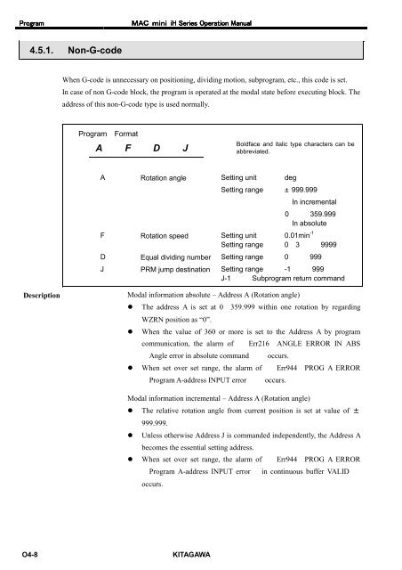 User's Manual - Kitagawa Europe