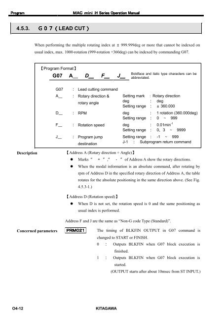 User's Manual - Kitagawa Europe