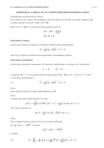 PARTICELLA CARICA IN UN CAMPO ELETTROMAGNETICO ...