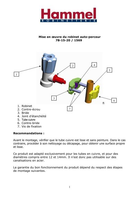 instructions montage robinet autoperceur - Robinetterie Hammel