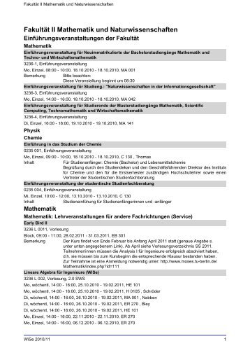 Fakultät II Mathematik und Naturwissenschaften - Index of