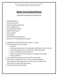 Kindergarten Registration Packet - Shaler Area School District