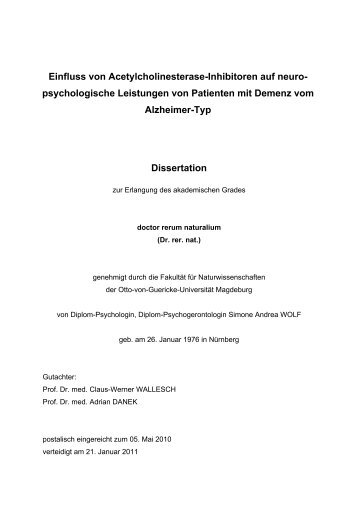 Einfluss von Acetylcholinesterase-Inhibitoren auf ...