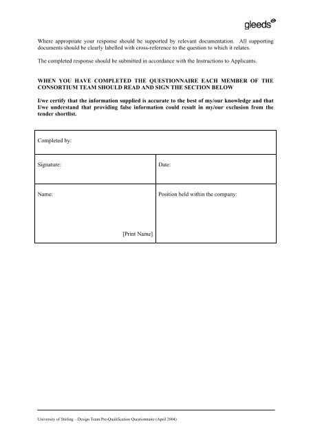 Design Team for Facade Remedials Pre-Qualification Questionnaire