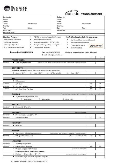 Sunrise Medical Quickie Tango Prescription Form - The Mobility ...