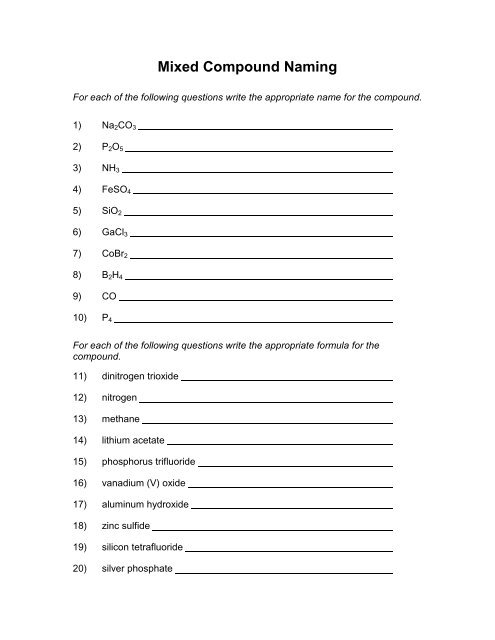 Mixed Naming Worksheet