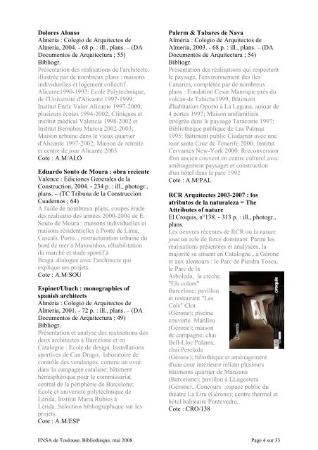 Bulletin de nouveautÃ©s nÂ°1, mai 2008 - Ecole nationale supÃ©rieure d ...