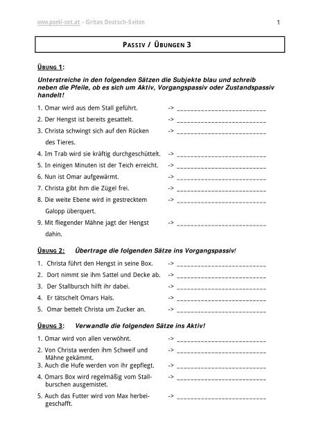 übungen Zum Passiv Und Aktiv Passiv / Ã bungen 3 - EOISanRoqueDeutschunterricht