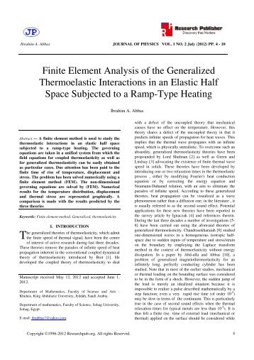 Finite Element Analysis of the Generalized Thermoelastic ...