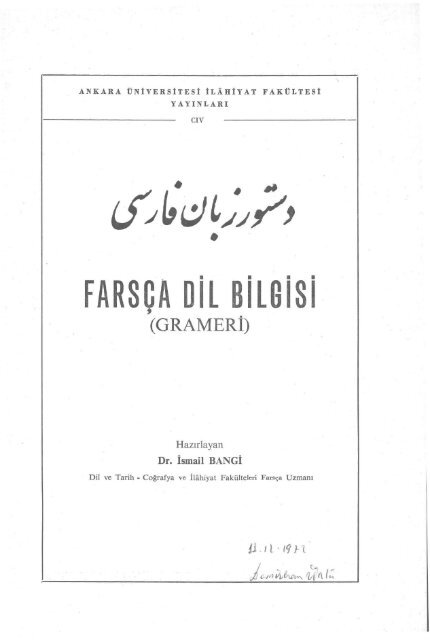 FARSÇA Dil BILGISI - Ankara Üniversitesi Kitaplar Veritabanı