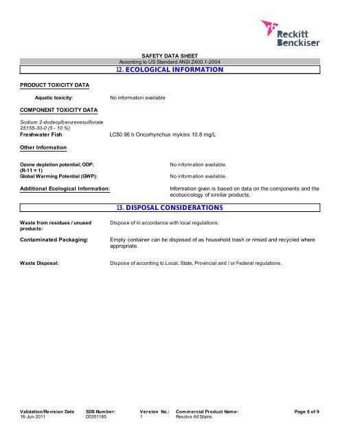 SAFETY DATA SHEET - Reckitt Benckiser