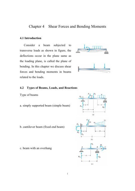 Chapter 4 Shear Forces and Bending Moments