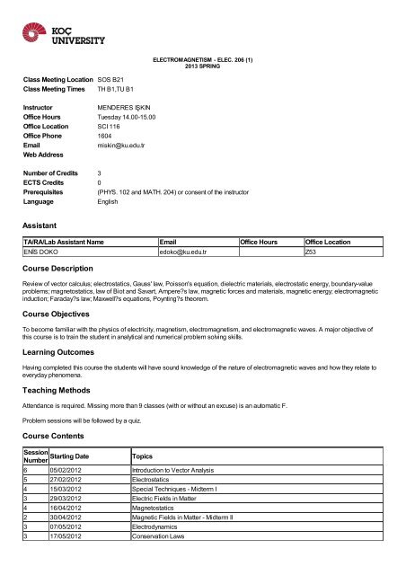 Syllabus (pdf) - KUAIS - Koç University