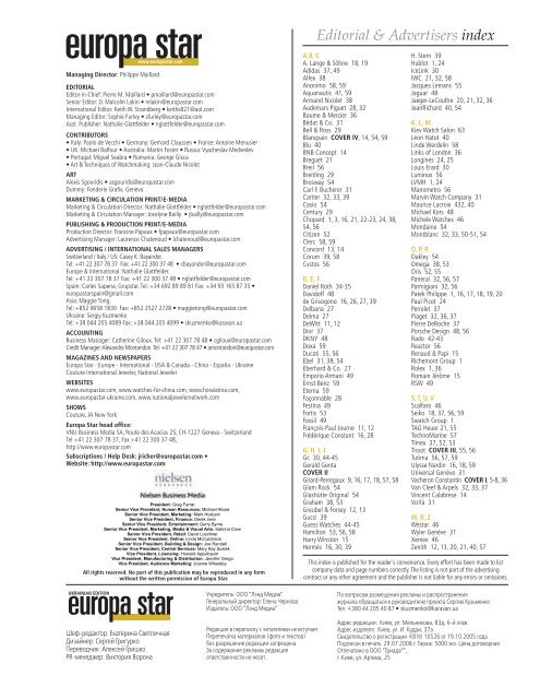 Editorial & Advertisers index - europastar.biz