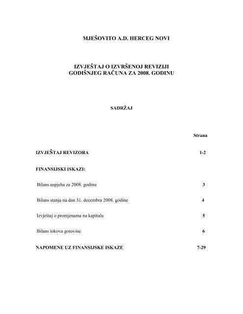 Revizorski izvjeÅ¡taj 2008 (pdf) - Montenegro berza