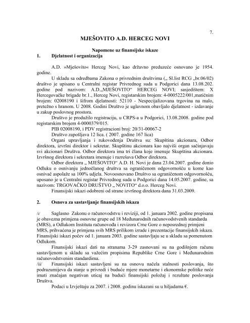Revizorski izvjeÅ¡taj 2008 (pdf) - Montenegro berza