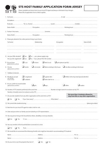 Download the Host family application form For Jersey - STS