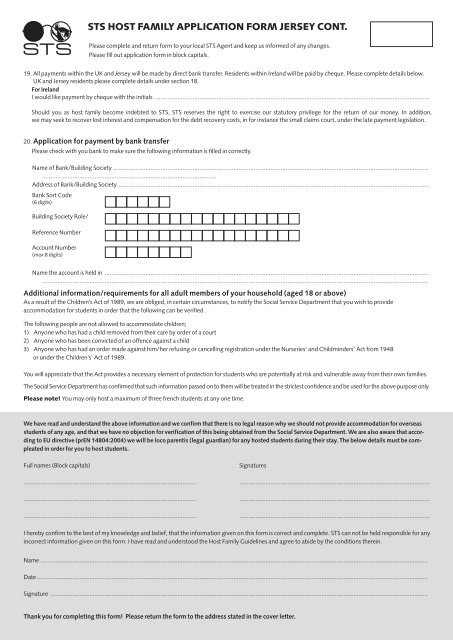 Download the Host family application form For Jersey - STS