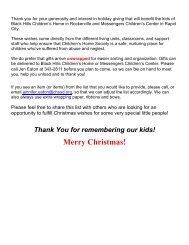 Black Hills Christmas Gift Wish List 2008 - Children's Home Society
