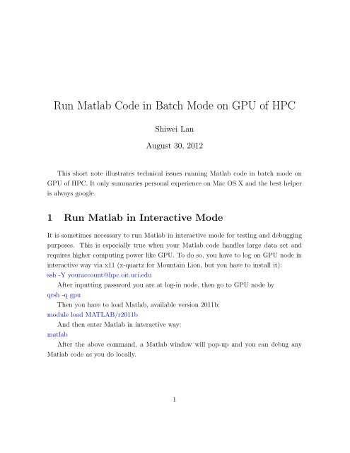 Run Matlab Code in Batch Mode on GPU of HPC - HPC at UCI / OIT