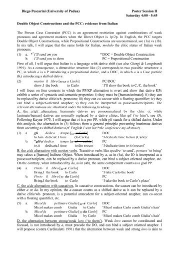 Double Object Constructions and the PCC: evidence from Italian ...