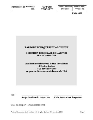 RAPPORT D'ENQUÃTE D'ACCIDENT - Centredoc.csst.qc.ca