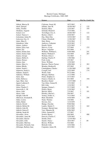 Berrien County, Michigan Marriage Certificates, 1860-1869 Name ...