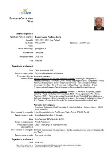 Europass-Curriculum Vitae - Departamento de Informática - UBI