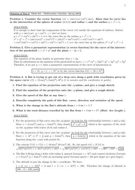 1 Problem 1. Consider the vector function r(t) = Ã£Â€Âˆsintcost,cos 2 t,sint ...