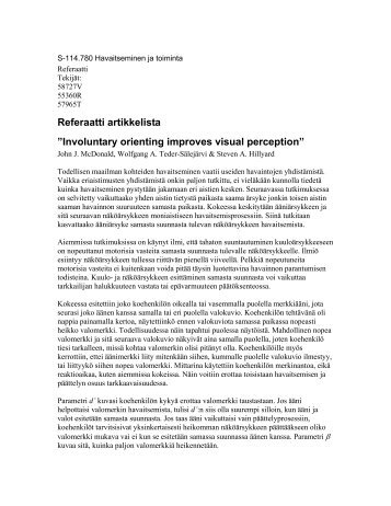 Referaatti artikkelista ”Involuntary orienting improves visual ...