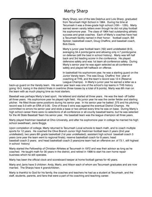 2010 Inductees Bios - Tecumseh Local Schools